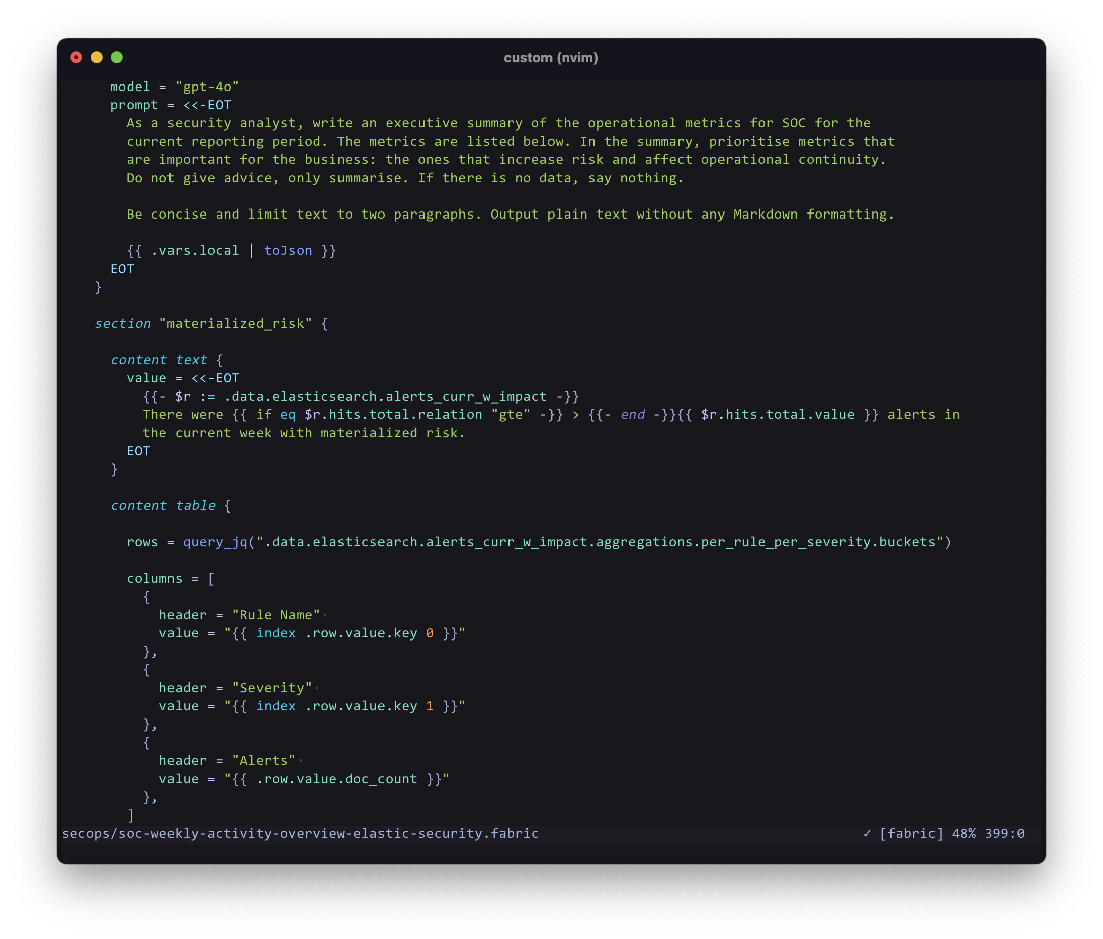 Neovim support for Fabric Configuration Language with syntax highlighting for embedded
languages