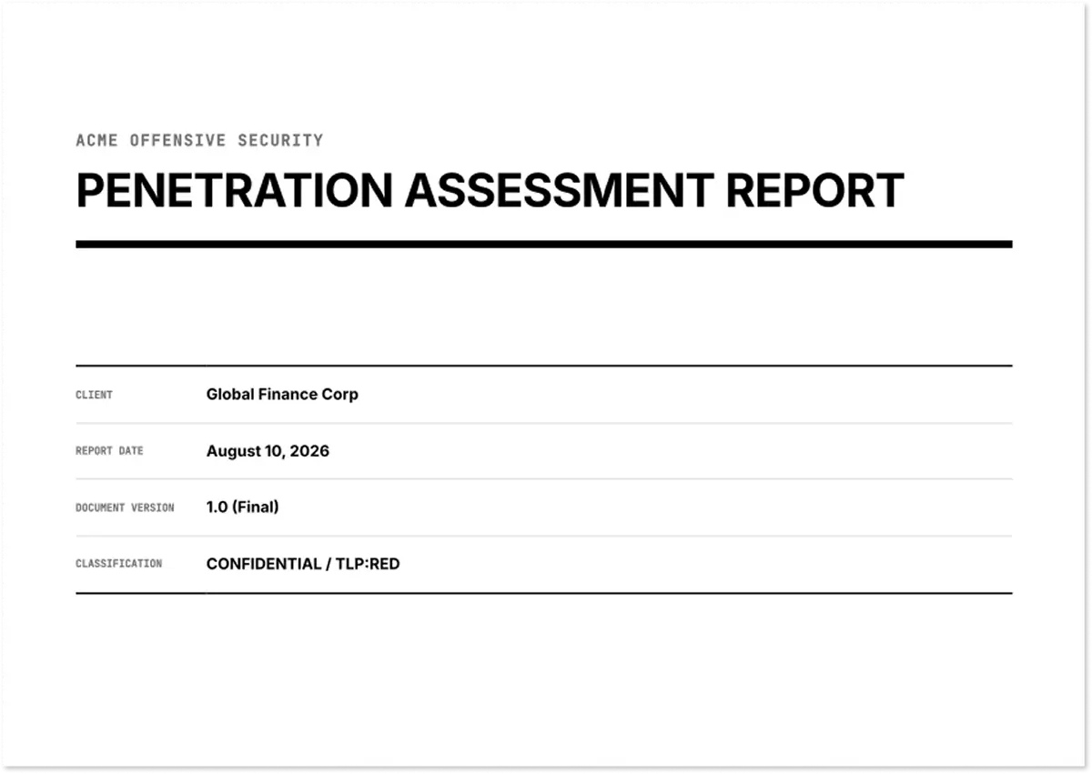 A cover page of a generated pentest report